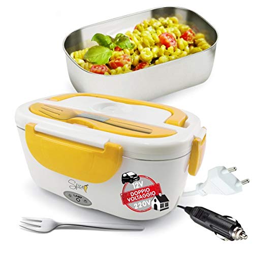 SPICE - Amarillo Inox scaldavivande Elettrico vaschetta Estraibile Acciaio Inox - Coperchio con Guarnizione - Portatile Box portavivande Termico (1,5 L Doppio voltaggio)