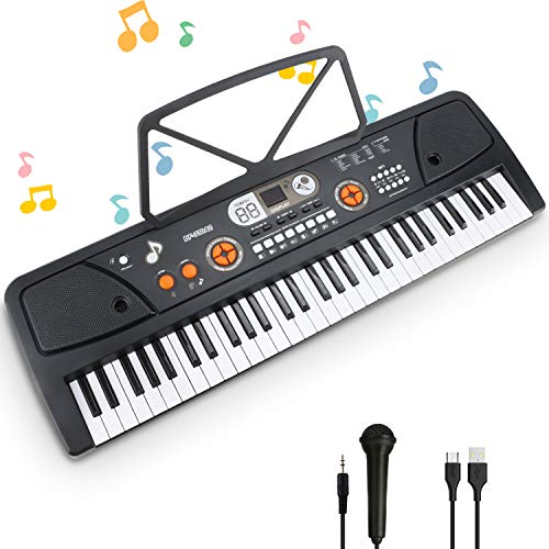 Pianoforte a tastiera 61 Tastiera Elettronica Portatile Tastiera per Pianoforte con Supporto per Musica, Microfono Tastiera Musicale Principiante