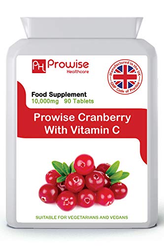 Mirtillo rosso a doppia forza 10.000 mg 90 compresse con aggiunta di vitamina C - Supplemento giornaliero ad alta resistenza - Prodotto nel Regno Unito | Standard GMP di Prowise Healthcare