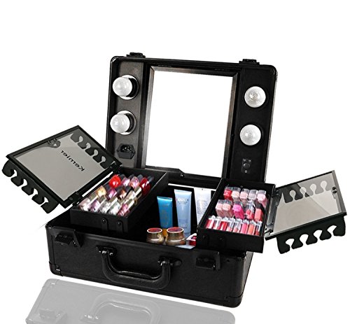 Kemier Borsa Makeup da Viaggio – Borsa Makeup con Organizer,Luci e Specchio Borsa Makeup con Divisori Personalizzati Ampio Kit Organizzatore per Truccatori … (Nero)