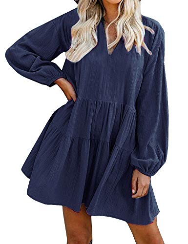 FANCYINN - Vestito da donna corto, mini abito casual Manches Longues Bleu Marine XS