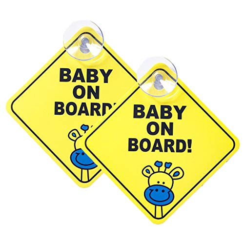 Wildauto Bimbo a Bordo Baby on Board Sign con Ventosa,Adesivi Baby per Macchina,Sfondo Giallo(2 Pezzi)