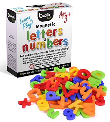 Set di 80 pezzi alfabeto magnetico | ABC Learning Toy | Giocattolo per riconoscere lettere, numeri e colori Lettere minuscole maiuscole e maiuscole di Boxiki Kids