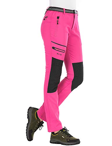 BenBoy Pantaloni Trekking Donna Invernali Impermeabile Pantaloni da Sci Neve Arrampicata Escursionismo Caldo Pantaloni Softshell Outdoor,KZ1672W-Pink-M