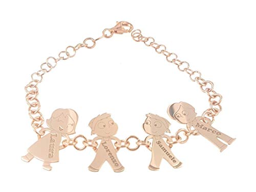 Bracciale personalizzato con 4 soggetti della tua Famiglia con incisione omaggio di nomi o iniziali, in argento 925.