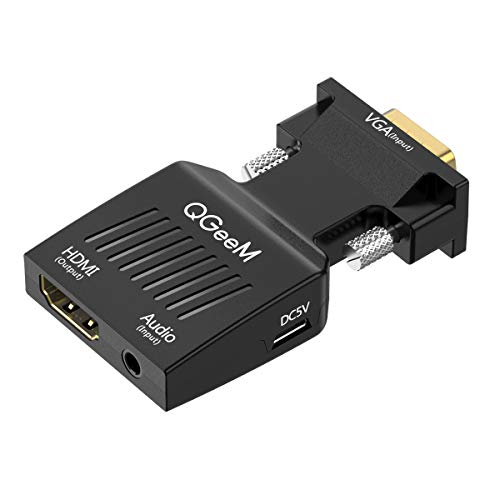 QGeeM Adattatore da VGA a HDMI, con uscita video audio/1080p, da VGA a HDMI (da maschio a femmina), adattatore per monitor, computer, laptop, proiettore, convertitore da VGA a HDMI