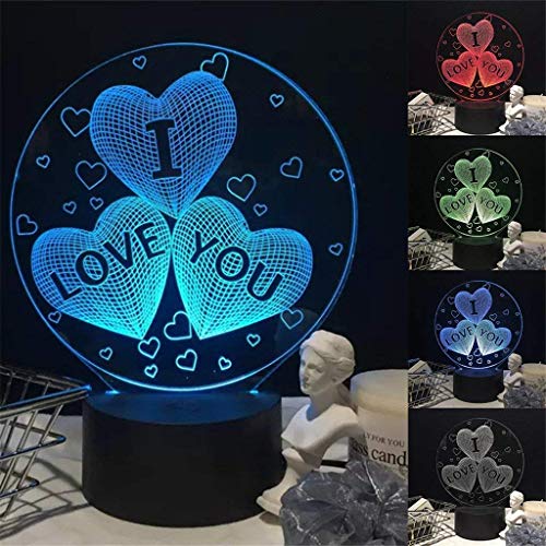 BIEE Ti Amo Cuore LED Lampada da Comodino 3D Illusion Luce Notturna Regalo di San Valentino
