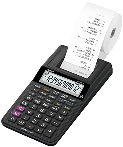 Casio HR-8RCE-BK Calcolatrice Scrivente Portatile, Display a 12 Cifre, Funzioni Check e Correct, Funzioni After Print e Re-print, Blister, Nero