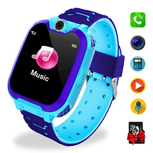 Bambini Game Smartwatch- Music Orologio Smart Phone con SIM Card Camera 7 tipi di giochi Touch Screen Learning Giocattoli Regali di Ragazzi e Ragazze Compleanno -Include scheda SD da 1 GB, Blu