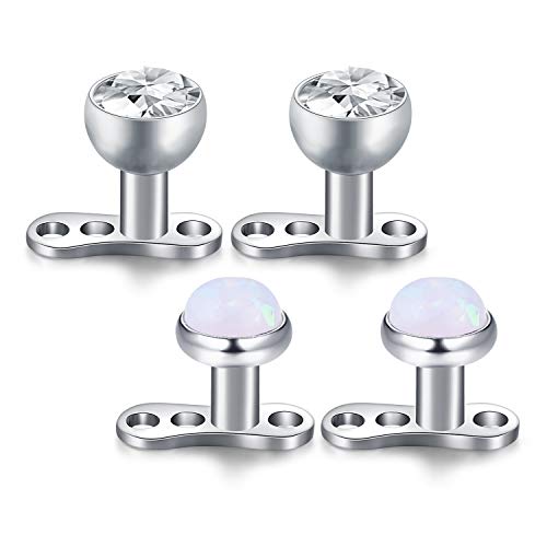 Mayhoop Piercing Microdermico Piercing Dermal Anchor Top e Base in Acciaio Chirurgico Argento 1.6mm Top 2.5mm Zircone Opale 4Pezzi