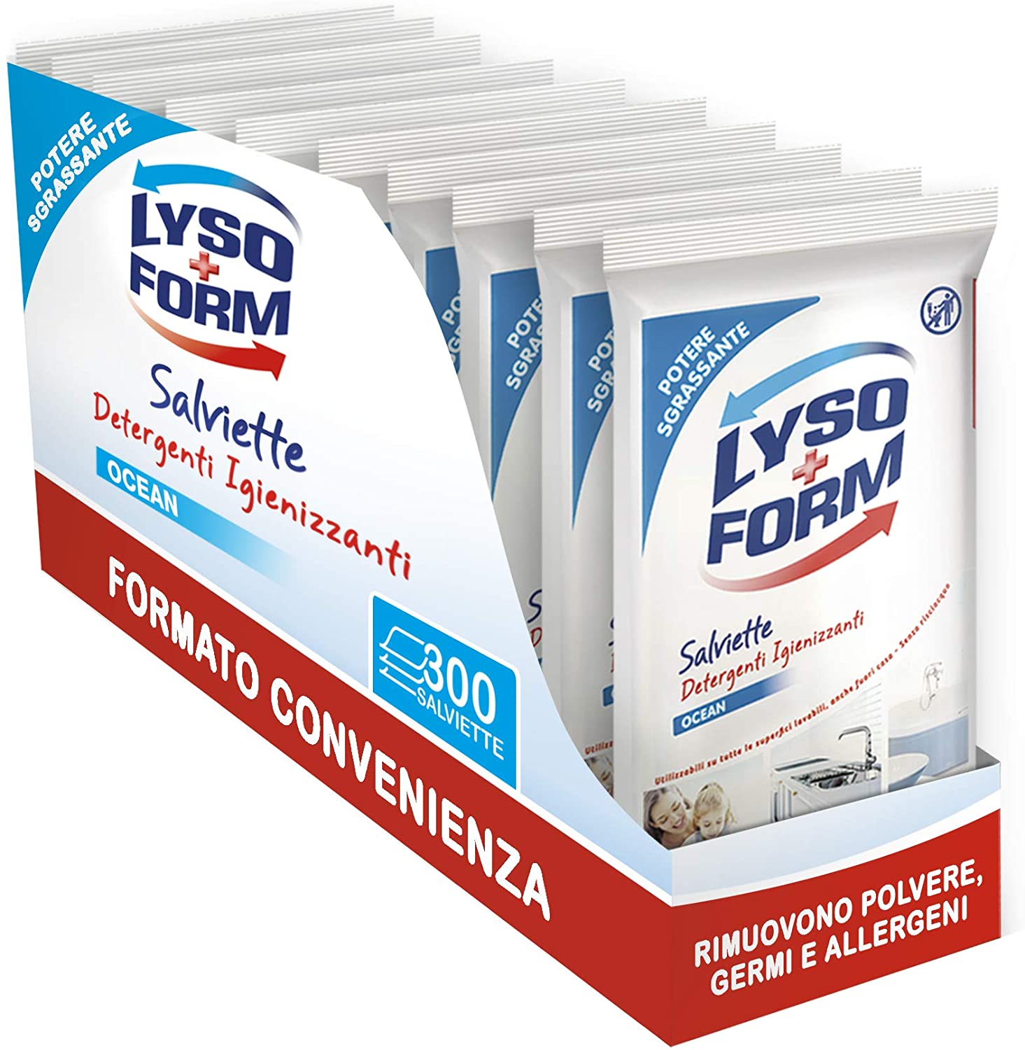 Lysoform Salviette Igienizzanti per Superfici Oceano, Megapack da 10 Confezioni, 300 Salviette
