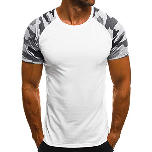 T-Shirt Uomo Manica Corta Mimetica, Uomo Estate Comodo Sportivi T Shirt Fresco e Traspirante Casuali Semplice Manica Corta Moda Stampate Camicia Tinta Unita personalità Irregolare Manica Corta