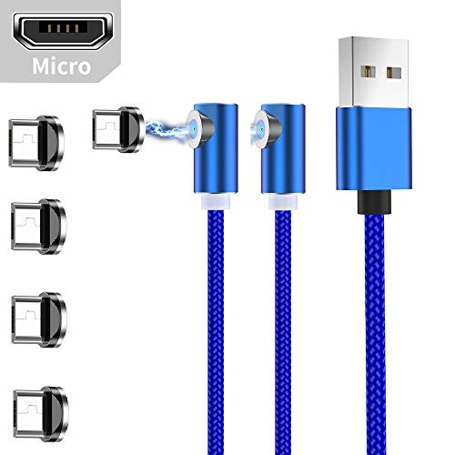 Ruibo Sike Cavo di ricarica magnetico USB a forma di L a 90 gradi (Micro USB, blu)
