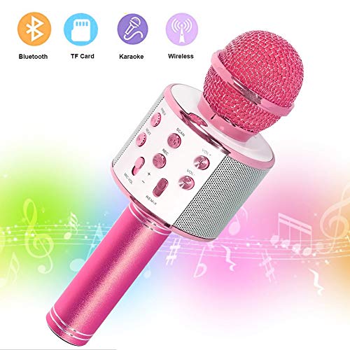 SaponinTree Microfono Karaoke Bluetooth, Wireless Bambini Portatile Karaoke Microfono con Altoparlante per Cantare, Compatibile con Android/iOS o Smartphone