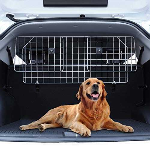 Pujuas Poggiatesta Auto per Cani, Lunghezza regolabile (90-155 cm), Rete Auto per Cani Griglia divisoria Universale Auto per Trasporto Animali
