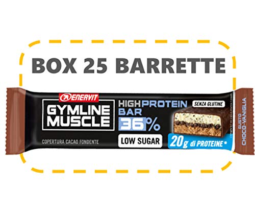 Enervit Gymline Muscle 36% High Protein Bar Confezione 25 Barrette da 55g (Choco-vaniglia (copertura cioccolato fondente))