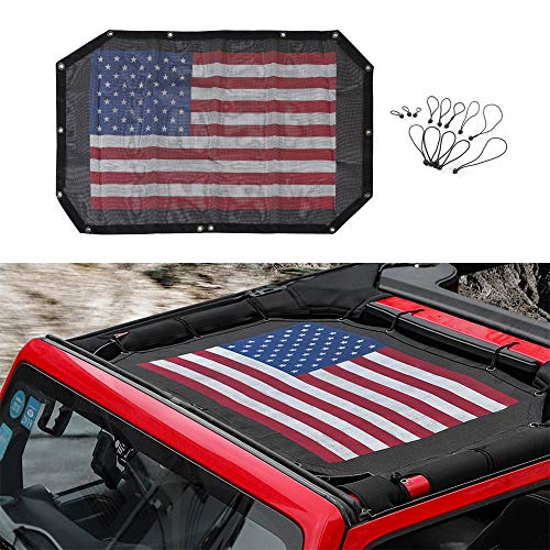 L&U La Copertura Superiore del Parasole in Mesh Resistente con Bandiera USA fornisce Protezione Solare UV per la Porta Jeep Wrangler JK o JKU -2 2007-2017
