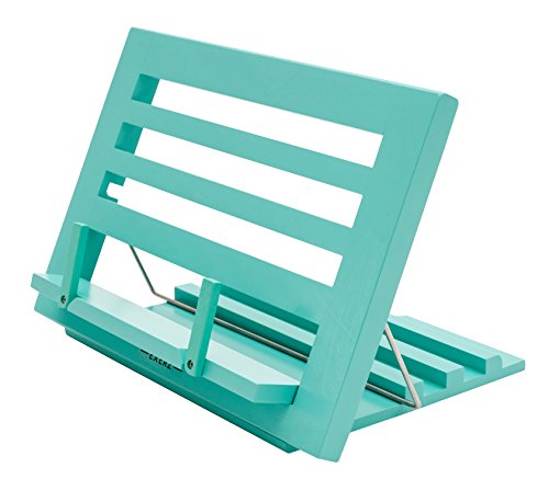 Exerz Supporti per Libri da Cucina/Leggio in Legno da Riposo per Libri e Ricettari – qualità Premium/Regolabile/Ideale per Libri iPad Tablet – 34 x 24 x 2 cm (Blu)