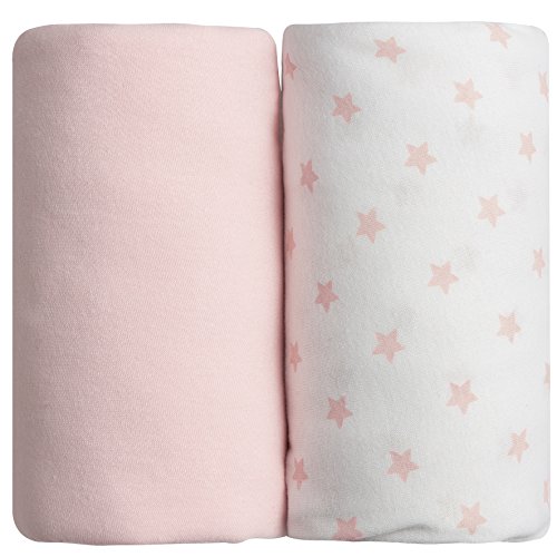 BabyCalin BBC414806 Spannbettuch, 70cm x 140cm, Rosa und Star Print, 2er Set, rosa, 2 Stück