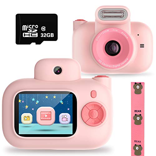 Videocamera per bambini, Videocamera digitale per bambini 1080P FHD con scheda SD da 32 GB, Videocamera regalo per bambini da 3 a 10 anni, Bambini piccoli, Giocattolo, Ragazzi e ragazze (rosa)