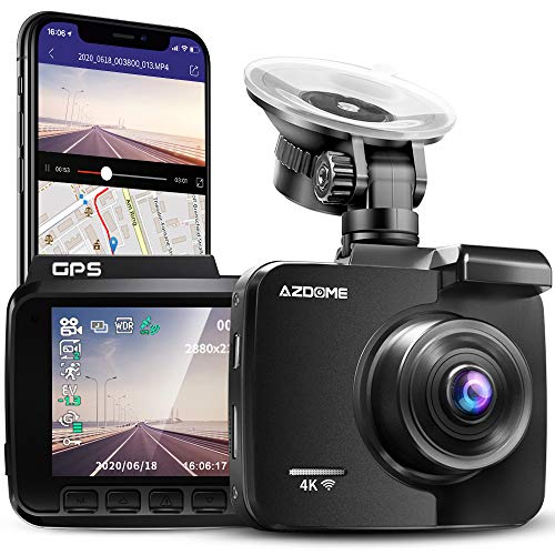 AZDOME Dash Cam GPS WiFi, Telecamera per auto 4K 2160P e Super Visione Notturna, WDR|G-Sensor|Microfono Incorporato|Registrazione in Loop|Monitor di parcheggio|Rilevatore di Movimento-GS63D