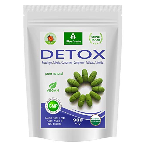 Moringa Detox 900mg Tabs - 120 o 360 - Moringa, erba d'orzo, semi di lino e spirulina per la disintossicazione del corpo da MoriVeda (1x120)