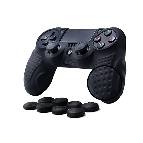 Custodia in Pelle per Controller PS4 CHINFAI con 8 Prese per Il Pollice, Custodia Protettiva in Silicone per Impugnatura in Silicone Antiscivolo per Controller Sony PS4 / Slim/PRO (Nero)