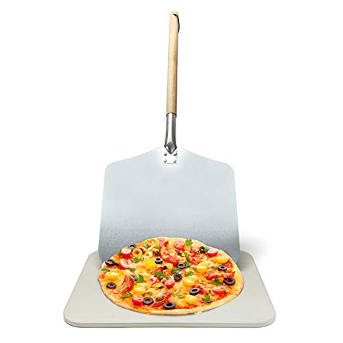 joeji's Kitchen Set Composto da Pietra refrattaria per Pizza da Forno e Pala per un'ottima Pizza Italiana | Pietra per Pizza da Forno | Piastra per Barbecue | Rotonda, 30cm x 38cm