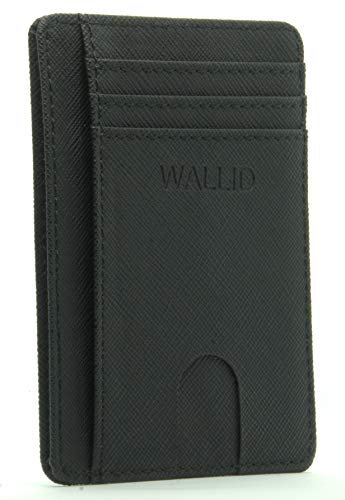 WALLID Porta Carte Credito slim con Protezione rfid 2020 -Portafoglio Uomo Piccolo Sottile - Portatessere schermato minimalista - Nero (8 Carte, 11x8x0,5 cm)