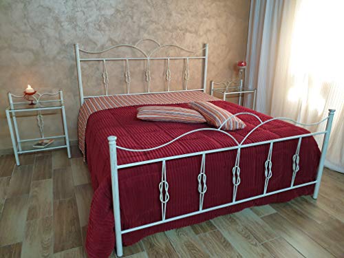 Letto matrimoniale in ferro battuto Fiocco avorio decorato oro