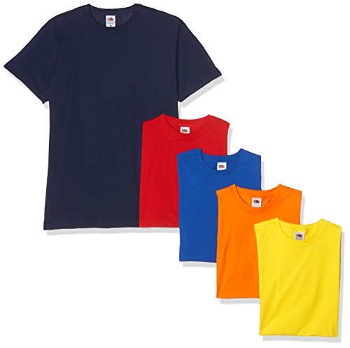 Fruit of the Loom Valueweight Short Sleeve T-Shirt, Marina/Rosso/Arancione/Royal/Giallo, XL (Pacco da 5) Uomo