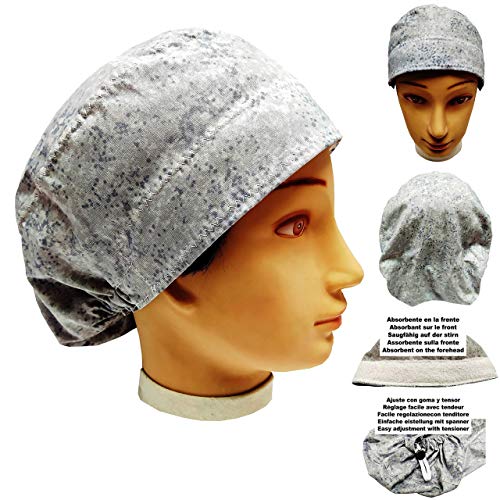 Cappello sala operatoria Donna Acque Grigie Per capelli lunghi Assorbente sulla fronte Regolabile con tenditore e gomma