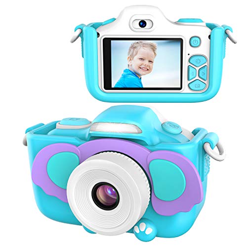 Kriogor Macchina Fotografica Bambini, Fotocamera Digitale Selfie per Bambini con Dual Lens/ 16 Megapixel/ 1080P Videocamera/ LCD da 2 Pollici/ Scheda TF da 256M(Blu)