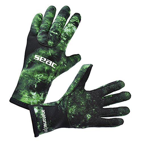 SEAC Anatomic Gloves, Guanti da Sub in Neoprene da 3.5 mm per Pesca Subacquea in Apnea Unisex Adulto, Camo Verde, L