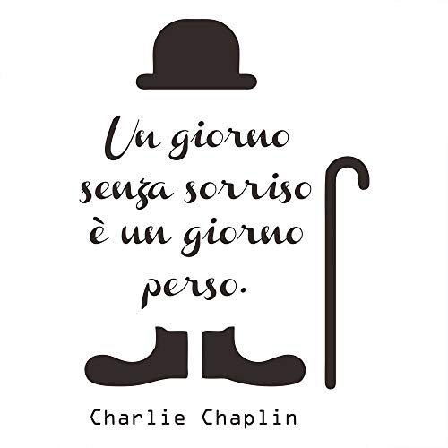 decalmile Frasi Scritte Adesivi Murali Charlie Chaplin Un Giorno Senza Un Sorriso è Un Giorno Perso Nero Adesivi da Parete Citazioni Camera da Letto Soggiorno Decorazioni Parete