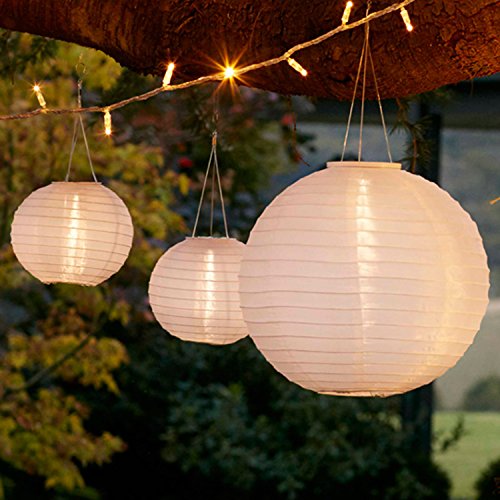 Lights4fun Set di 3 Lanterne Cinesi con LED ad Energia Solare per Giardino ed Esterni