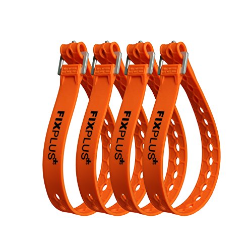 Fixplus Strap confezione da 4 - cinghia di arresto per bloccare, fissare, raggruppare e legare in plastica speciale con fibbia di alluminio 46cm x 2.4cm (arancione)