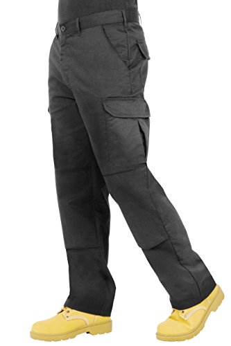 ProLuxe Pantaloni da Lavoro da Uomo, Resistenti, Modello Cargo, con Tasche Imbottite sulle Ginocchia e Cuciture rinforzate, (Nero 36S)