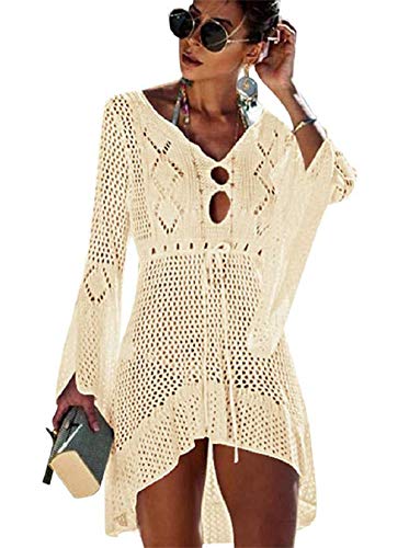 EDOTON Costumi Interi da Bagno per Donna, Costume da Bagno Bikini in Crochet con Pizzo Aperto (D- Beige)