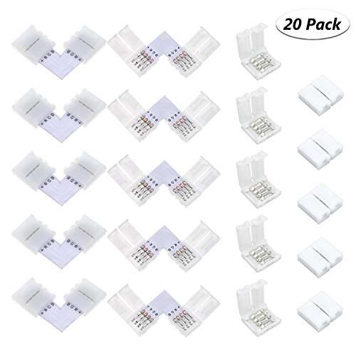 Fixget 20 Pcs LED Connettore, L a Forma di Connettore LED Connettori Strisce LED 10mm Connettore SMD 5050/3528 RGB Luce a Nastro a LED (LED Connector)
