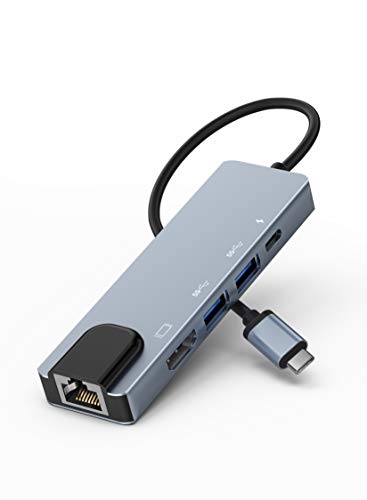 Lemorele PowerExpand + 5-in-1 USB-C Ethernet Hub, Adattatore con 4K da USB-C a HDMI, Ingresso Ethernet, 2 Porte USB, Porta di Ricarica USB C PD da 100 W per MacBook PRO, iPad PRO, XPS 15 eccetera