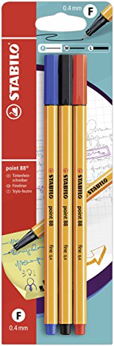 Fineliner - STABILO point 88 - Pack da 3 - Nero/Blu/Rosso