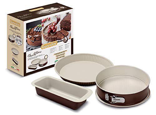 Guardini Scatola Regalo-Chocoforme: Tortiera apribile 26cm+Crostata 28cm+Plumcake 25, Acciaio con rivestimento antiaderente, Colore beige-cioccolato