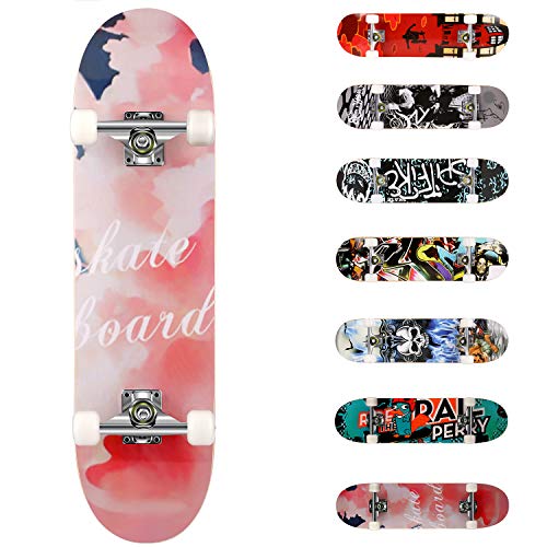 WeSkate Completo Skateboard per Principianti, 79x20cm con 7 Strati di Acero Double Kick Deck Concavo, Rosa