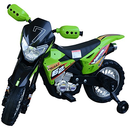 homcom Moto da Cross Elettrica con Rotelle Bambini 107 × 53 × 70cm Verde