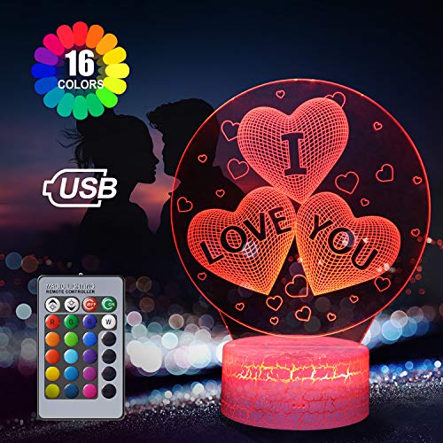 Lampada da notte 3D a forma di cuore per bambini e amanti, regali per San Valentino o compleanno, lampada da notte 3D Illusione ottica