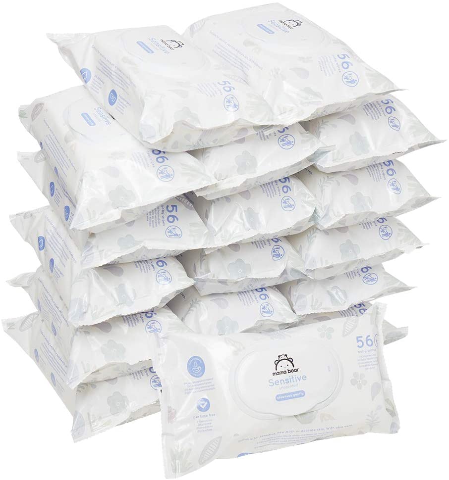 Marchio Amazon - Mama Bear Sensitive Salviette umidificate per bebè - 18 confezioni x 60 salviette (1008 pezzi)