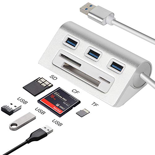Hub USB 3.0, Adattatore hub USB con 3 Porte e Porte Lettore di schede CF/SD/TF, Alimentato Tramite USB per MacBook, MacBook PRO, MacBook Retina, iMac, Laptop e Tablet