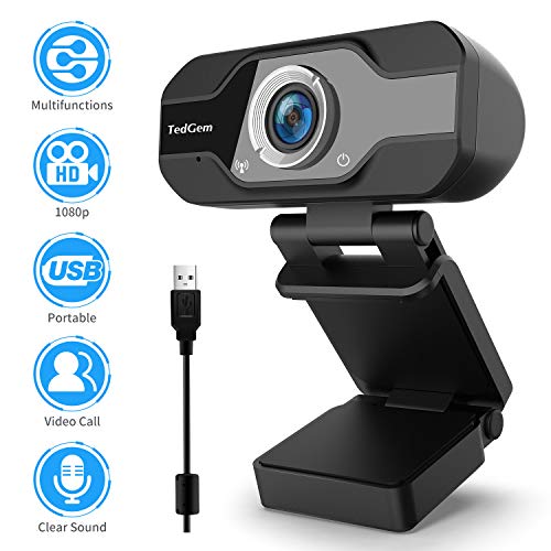 TedGem Webcam, Webcam 1080p, PC Webcam con Microfono Full HD Webcam USB Webcam per videochiamate, Webcam per Windows, Android, Linux
