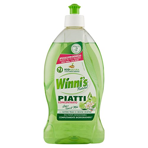 Winni'S - Detergente Piatti, Naturel, Concentrato, Ipoallergenico, Con Materie Prime Di Origine Vegetale, Lime E Fiori Di Mela -  500 Ml